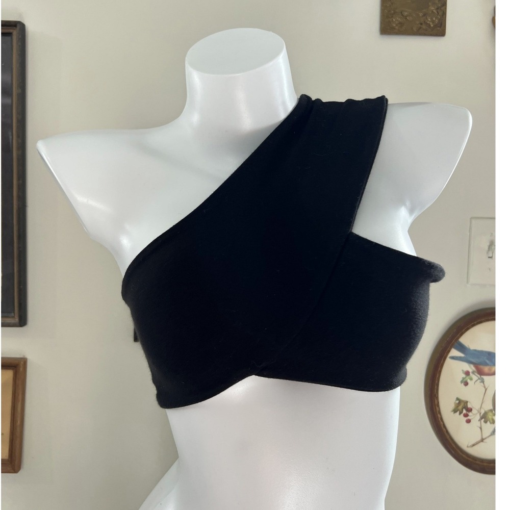 Miaou Black Asymmetrical Wrap Crop Top Size Extra Small
